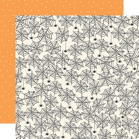 Multi-Colored (Side A - spider webs and spiders on an off-white background, Side B - orange background with white polka dots)