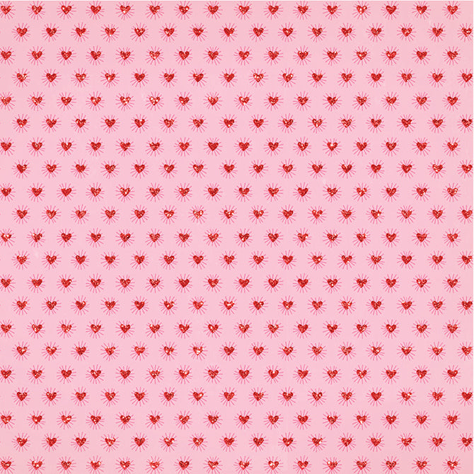 12x12 patterned cardstock with red, glitter hearts on pink background - Crate Paper