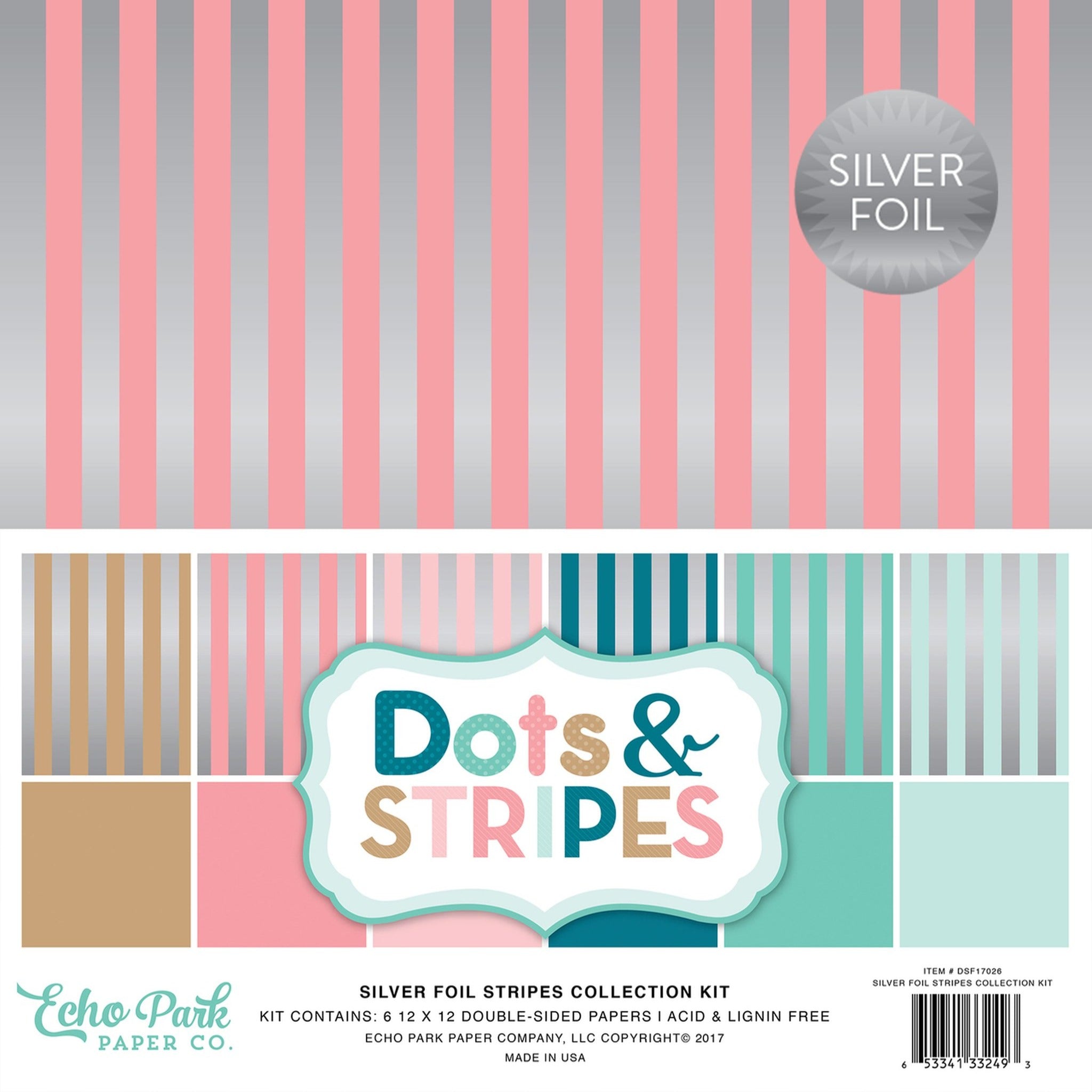 Dots & Stripes: Pink Silver Foil 12x12 Patterned Paper - Echo Park Paper Co.