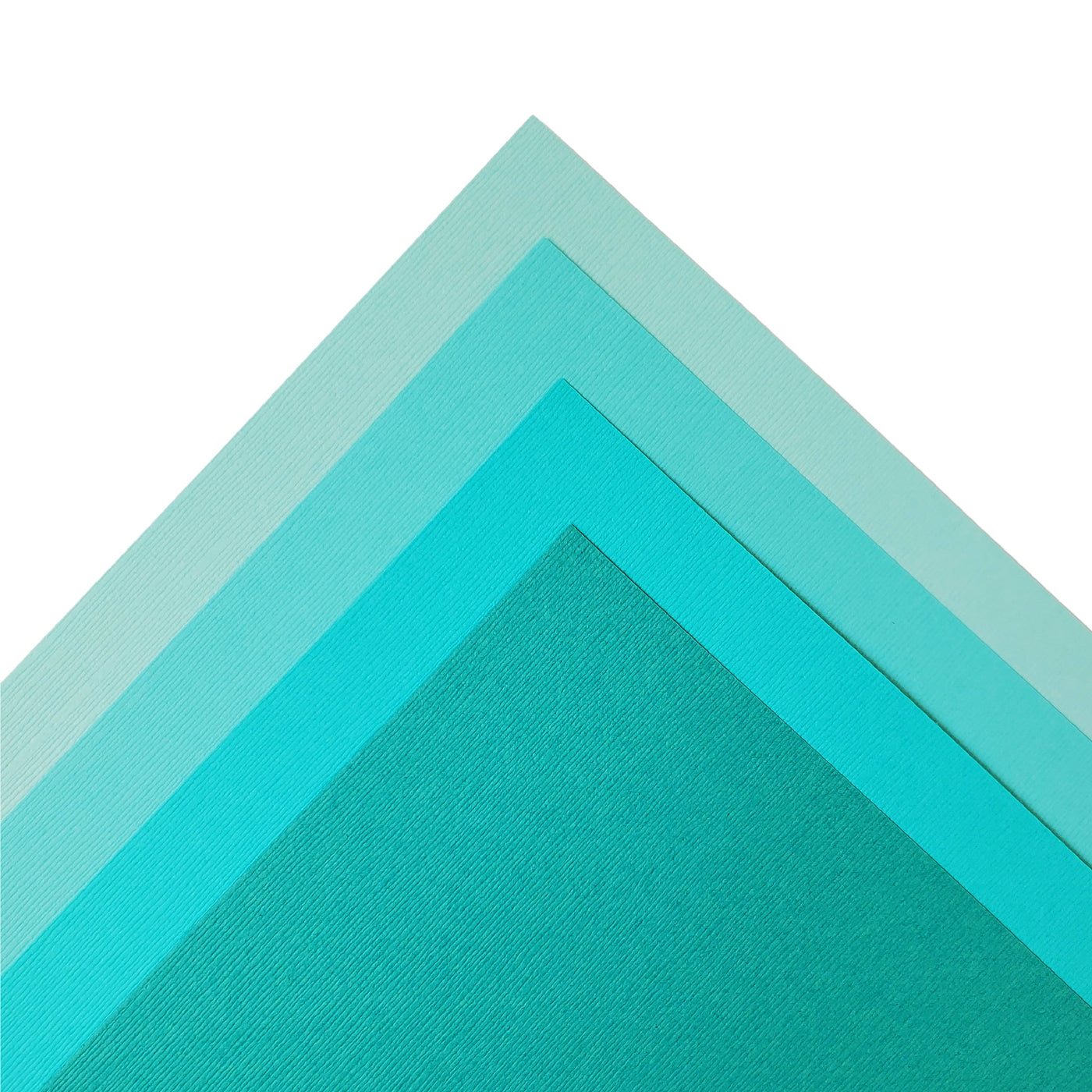 The Turquoise monochromatic assortment includes three (3) each of four (4) shades of turquoise blue colors of Bazzill textured cardstock.