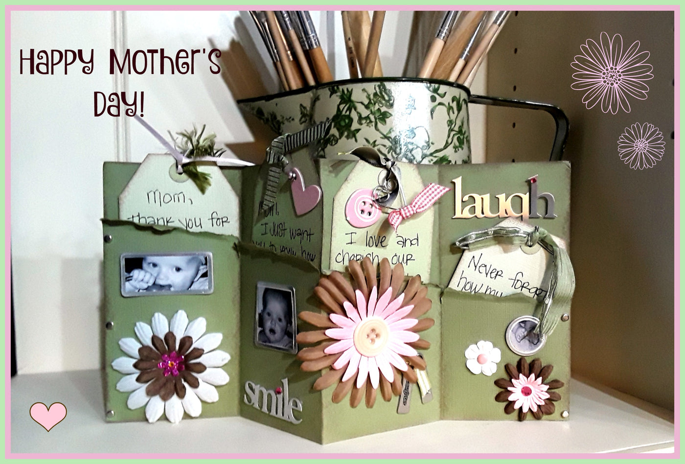 Mother's Day folded 3D card with pockets of treasures and pictures.