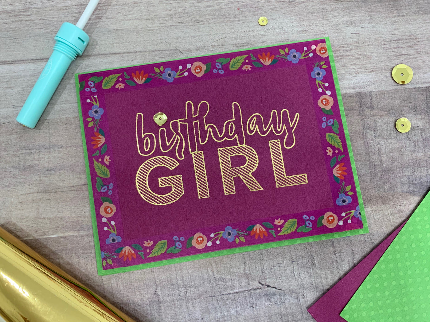 Birthday card with custom gold foiling made with the Foil Quill™
