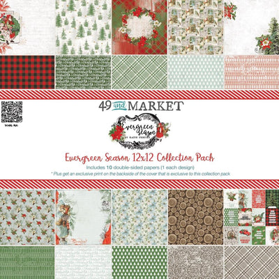 This pack of eight 12" x 12" double-sided papers from the Evergreen Market Collection is versatile for card making and crafts—49 and Market.