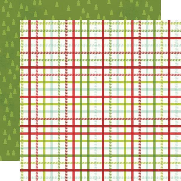 (Side A - Christmas plaid on a white background; Side B - light green trees all over a green background) - Simple Stories.
