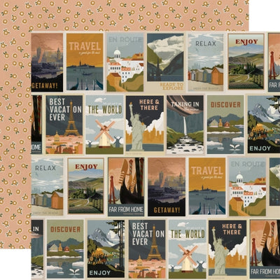 (Side A - rows of postcards from around the world, Side B -little flowers all over on a peach background)