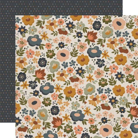 (Side A - filled with whimsical flowers and dots, Side B -multi-colored plus signs on a navy blue background)