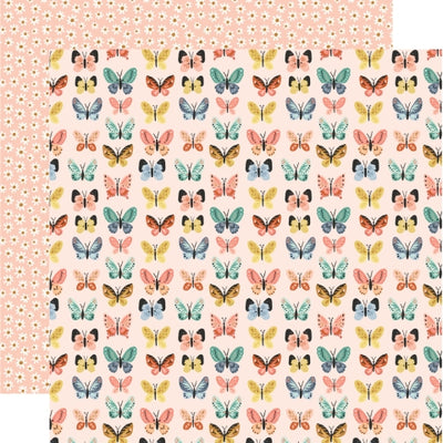 (Side A - rows of beautiful pastel butterflies on a pale rose background, Side B -little cream daisies all over on a pale rose background)