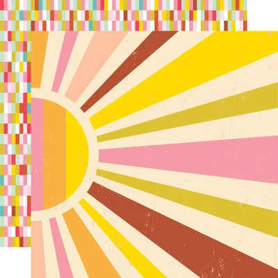 (Side A - half of a sun with rays going out from it, Side B -bright little multi-colored rectangles all over)