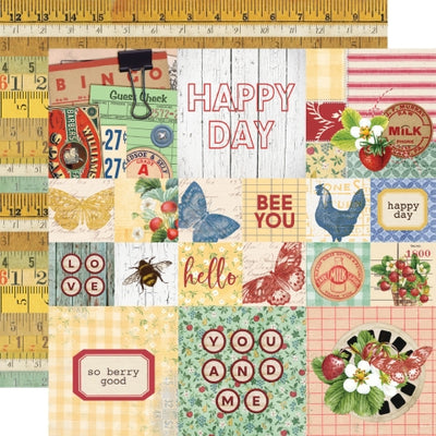 (Side A - 2X2/3X4 elements with phrases and images, Side B - vintage tape measures and rulers)