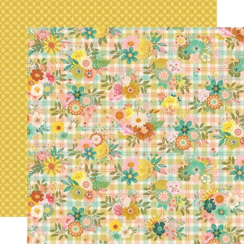 (Side A - pink, green, and yellow plaid floral clusters on top of it; Side B - small four-petal flower design on a yellow background) archival quality, acid-free.