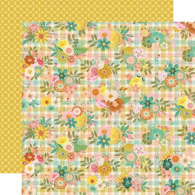 (Side A - pink, green, and yellow plaid floral clusters on top of it; Side B - small four-petal flower design on a yellow background) archival quality, acid-free.