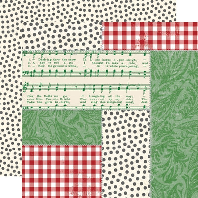12x12 double-sided patterned paper, (Side A - patchwork of different Christmas patterns, Side B - cream-colored background with black dots all over) - Simple Stories.