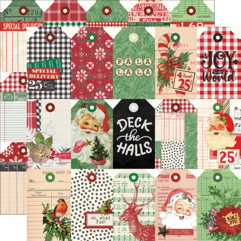 (Side A - beautiful collage-style Christmas tags with images and phrases, Side B - blank tags with collage-style toppers and room for journaling) - Simple Stories