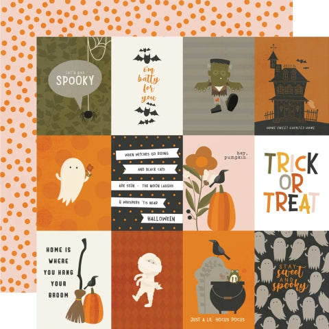 12x12 double-sided patterned paper, Multi-Colored (Side A - Halloween journaling elements, Side B - orange dots on a peach background) - Simple Stories.