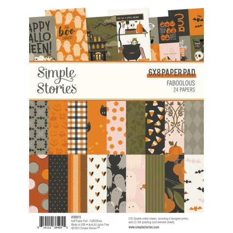 FaBOOlous 6x8 Paper Pad, Simple Stories - 6x8 pad recalls Halloween memories and related paraphernalia; fun for cards and papercrafts; includes 24 double-sided pages.