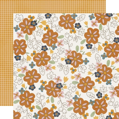 (Side A - orange flowers with other flowers and outlines of fall leaves on a cream background, Side B - orange gingham) - Simple Stories