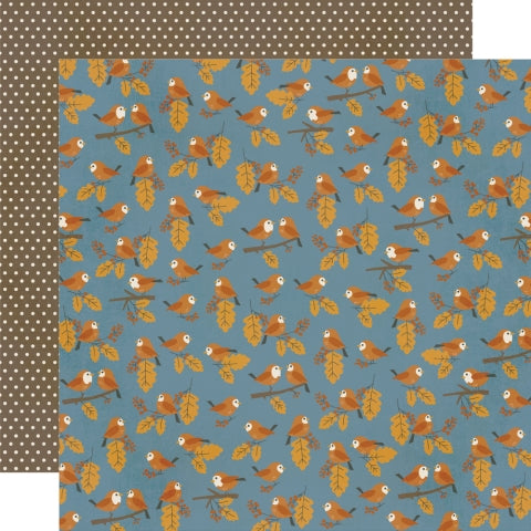 (Side A - fall leaves and acorns on a blue background; Side B - white polka dots on a brown background) - Simple Stories.