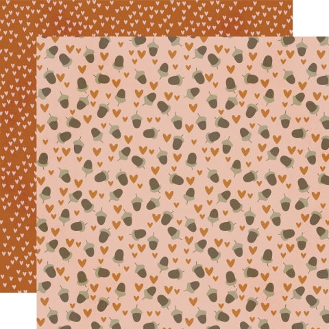 (Side A - hearts and acorns on a pink background, Side B - pink hearts all over on an orange background) - Simple Stories