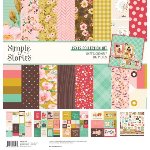 What's Cookin' is a lovely collection from Simple Stories featuring life in the kitchen, offering journaling cards, florals, polka-dots, hearts, and more.