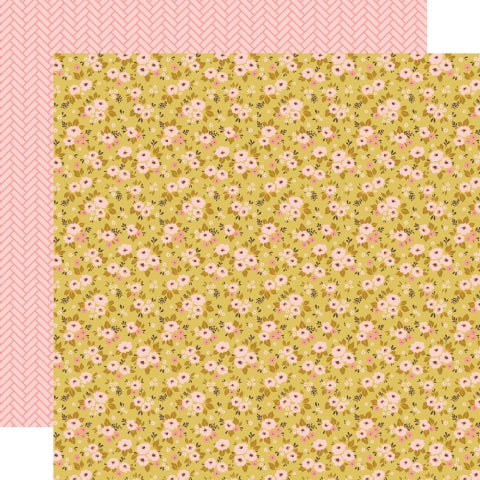 (Side A - beautiful pink flowers with other little flowers on a yellow background; Side B - pink background with a darker pink chevron pattern) Archival quality, acid-free.