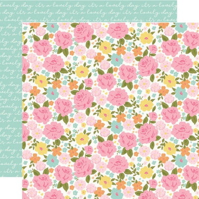 a seamless pattern with the phrase "lovely day it's a lovely day" repeated in a handwritten-style font across a light teal background.