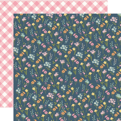 Floral-patterned paper with a pink and white checkered reverse.