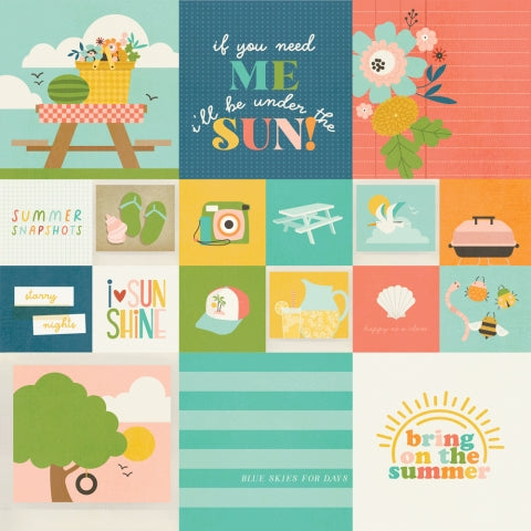 SUMMER SNAPSHOTS 2X2/4X4 ELEMENTS - 12x12 Double-Sided Patterned Paper - Simple Stories