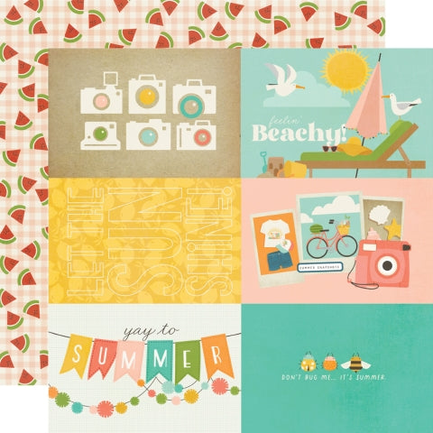 Set of summer-themed cards with various designs including cameras, beach scenes, and 'yay to summer' text.