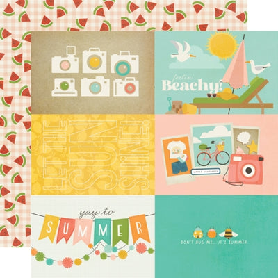 Set of summer-themed cards with various designs including cameras, beach scenes, and 'yay to summer' text.
