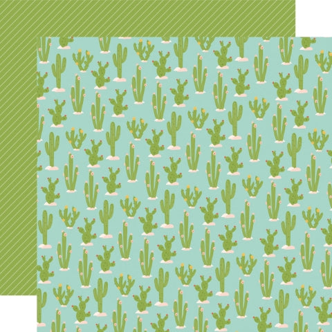 Patterned paper with green cacti on a blue background