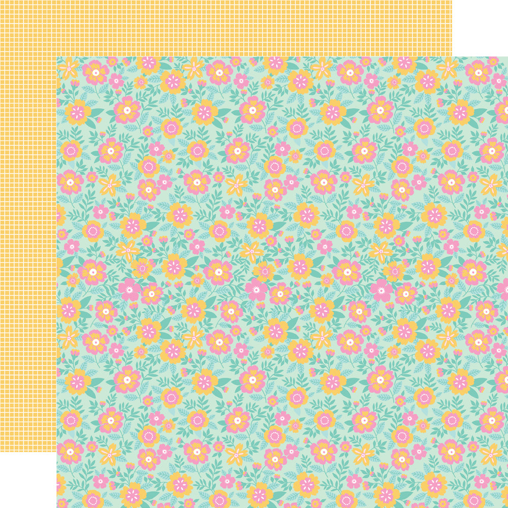 (Side A - sweet pink and yellow flowers on a mint green background, Side B -white thin plaid on a yellow background) Archival quality, acid-free.