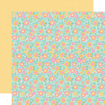 (Side A - sweet pink and yellow flowers on a mint green background, Side B -white thin plaid on a yellow background) Archival quality, acid-free.
