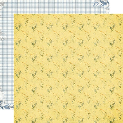 Yellow paper with floral pattern with a blue plaid reverse.
