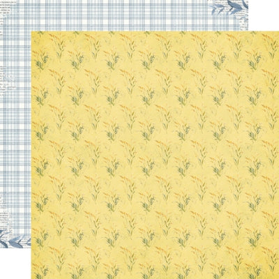Yellow paper with floral pattern with a blue plaid reverse.