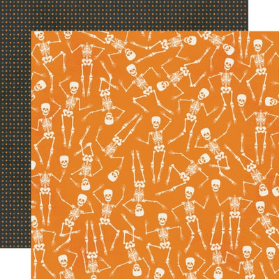 (Side A - white skeletons and skulls scattered across a vibrant orange background, Side B - small dots on a dark background)
