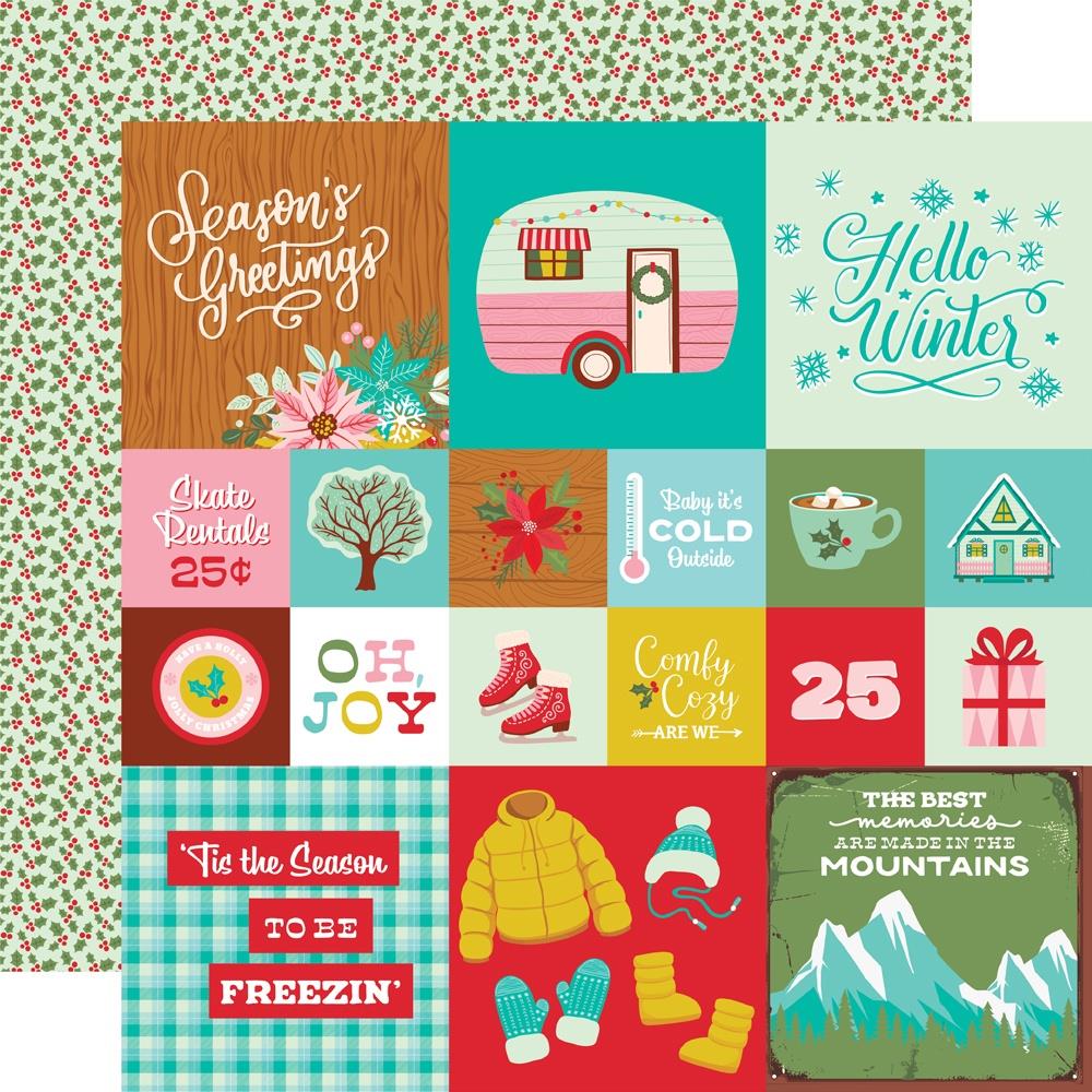 SNOW PINE LODGE 2X2/4X4 ELEMENTS - 12x12 Double-Sided Patterned Paper - Simple Stories