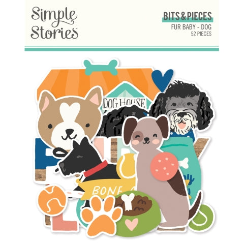 Set of dog-themed die-cuts with 'Simple Stories' branding on a white background