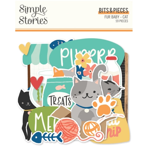 Set of cat-themed die-cuts with 'Simple Stories' branding on a white background
