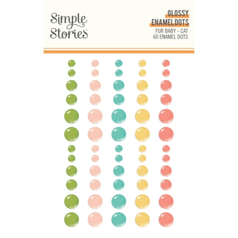 Colorful enamel dots with 'Simple Stories' branding on a white background