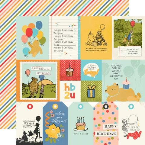 Collection of colorful birthday cards and tags with various designs and text.