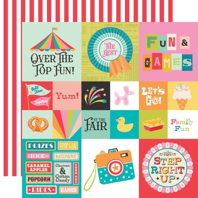 (Side A - multi-colored carnival or fair themed elements, Side B - red &amp; white stripes)