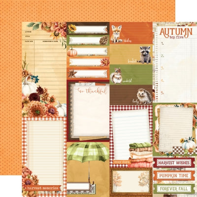 (Side A - collage of autumn-themed elements, Side B - a solid orange background with a subtle, all-over pattern of tiny, slightly darker orange polka dots)