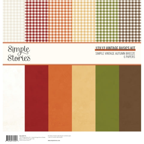 A collection of Autumn gingham papers in off-white, dark red, orange, yellow, green, and brown on one side and a matching distressed solid on the reverse.&nbsp;
