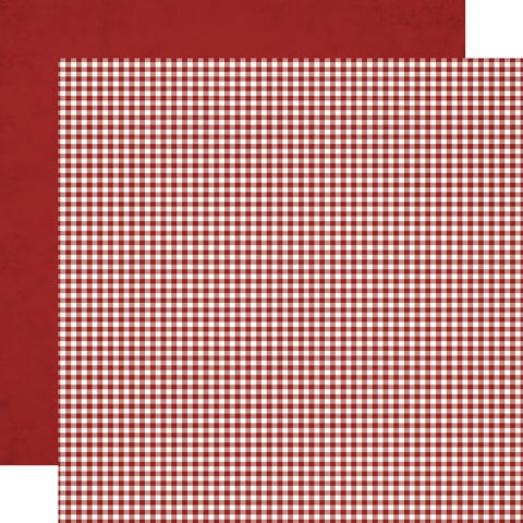 (Side A - small dark red gingham, Side B - a subtle, distressed or textured background in dark red, resembling aged paper)