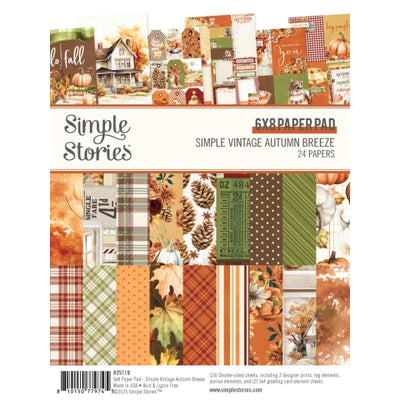 SIMPLE VINTAGE AUTUMN BREEZE 6x8 Paper Pad, Simple Stories - 6x8 pad recalls fall memories and related paraphernalia fun for cards and papercrafts; includes 24 double-sided pages.