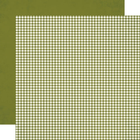 12x12 double-sided pattern paper. (Side A - green gingham, Side B - green solid reverse) - Simple Stories