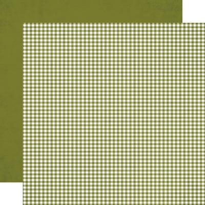 12x12 double-sided pattern paper. (Side A - green gingham, Side B - green solid reverse) - Simple Stories