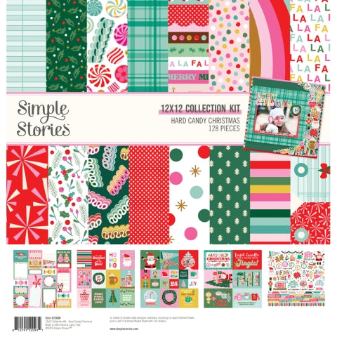 Collection of Christmas-themed paper sheets and stickers with 'Simple Stories' branding.