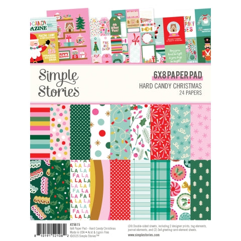 Simple Stories Hard Candy Christmas paper pad with various festive designs on a white background