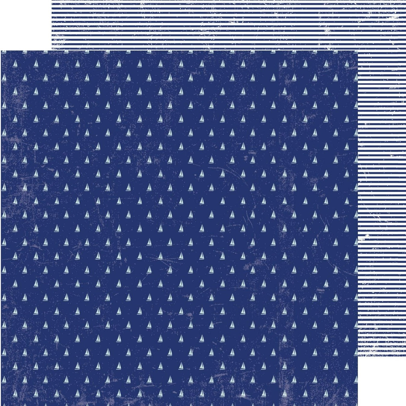 It is printed on two sides (Side A - tiny sailboats in white on a blue distressed background, Side B - thin blue & white stripes)—archival quality, acid-free.